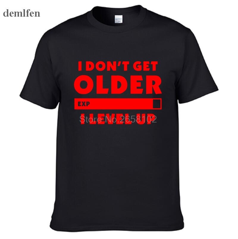 Black "I Don't Get Older. I Level Up" Gamer T-Shirt With Red Lettering