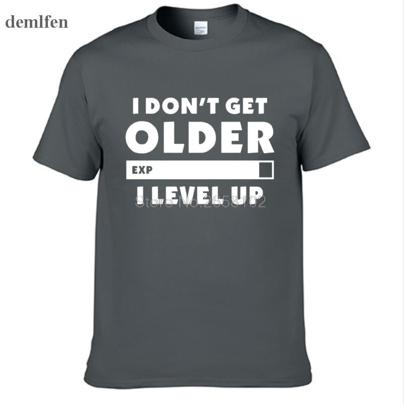 Dark Grey "I Don't Get Older. I Level Up" Gamer T-Shirt With White Lettering