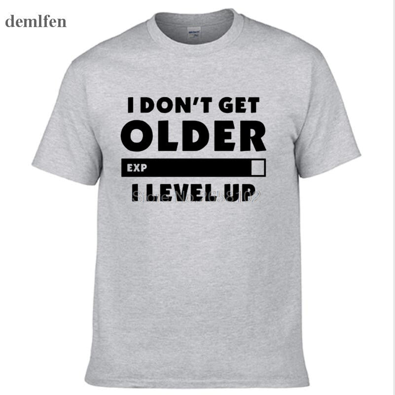 Grey "I Don't Get Older. I Level Up" Gamer T-Shirt With Black Lettering
