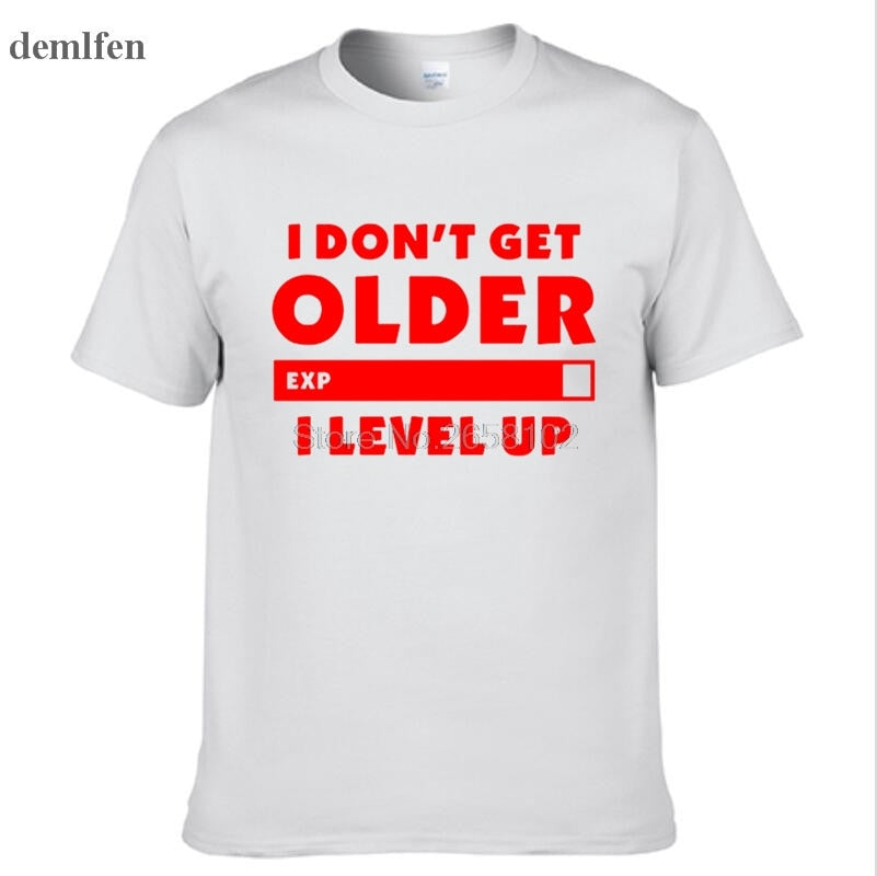 White "I Don't Get Older. I Level Up" Gamer T-Shirt With White Lettering