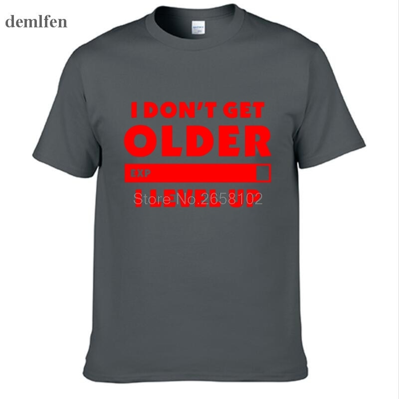 Dark Grey "I Don't Get Older. I Level Up" Gamer T-Shirt With Red Lettering