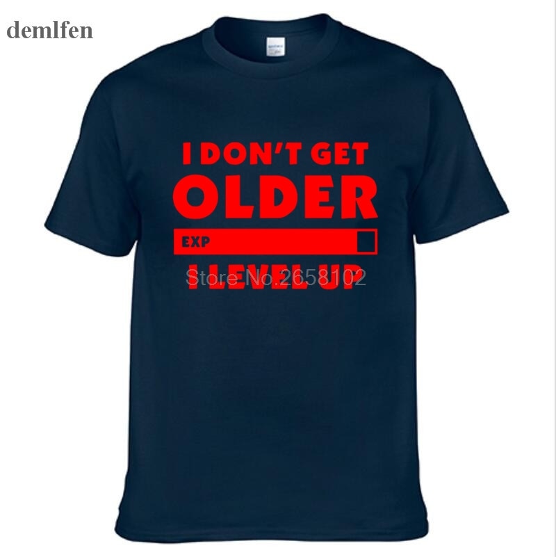 Dark Blue "I Don't Get Older. I Level Up" Gamer T-Shirt With Red Lettering