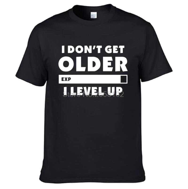 Black "I Don't Get Older. I Level Up" Gamer T-Shirt With White Lettering