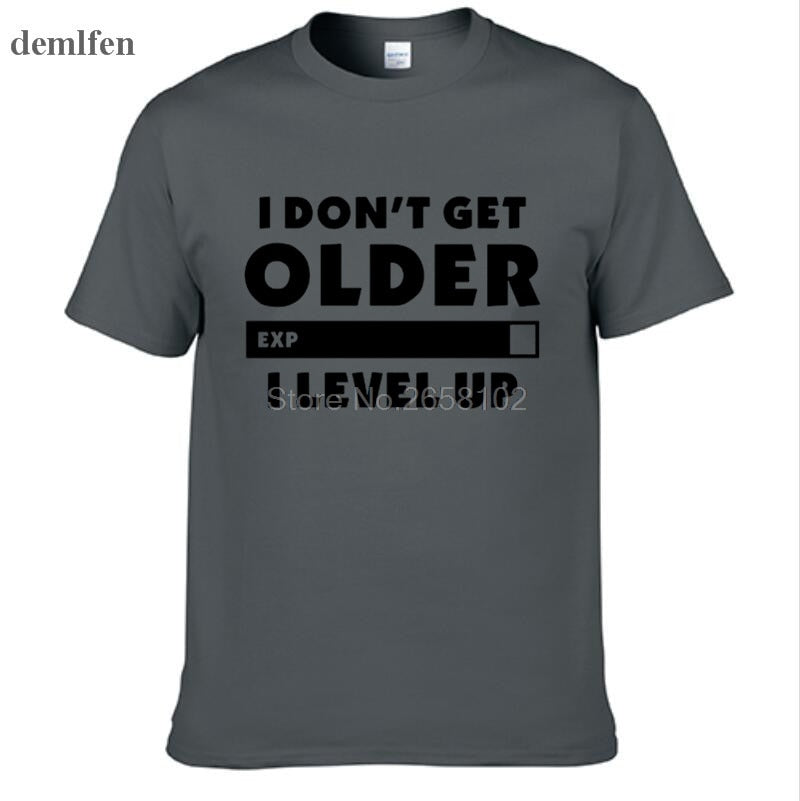 Dark Grey "I Don't Get Older. I Level Up" Gamer T-Shirt With Black Lettering