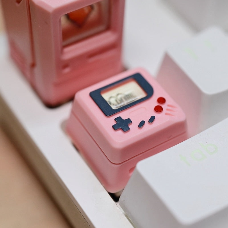 Pink Retro Game Boy Keyboard Keycap on a Keyboard