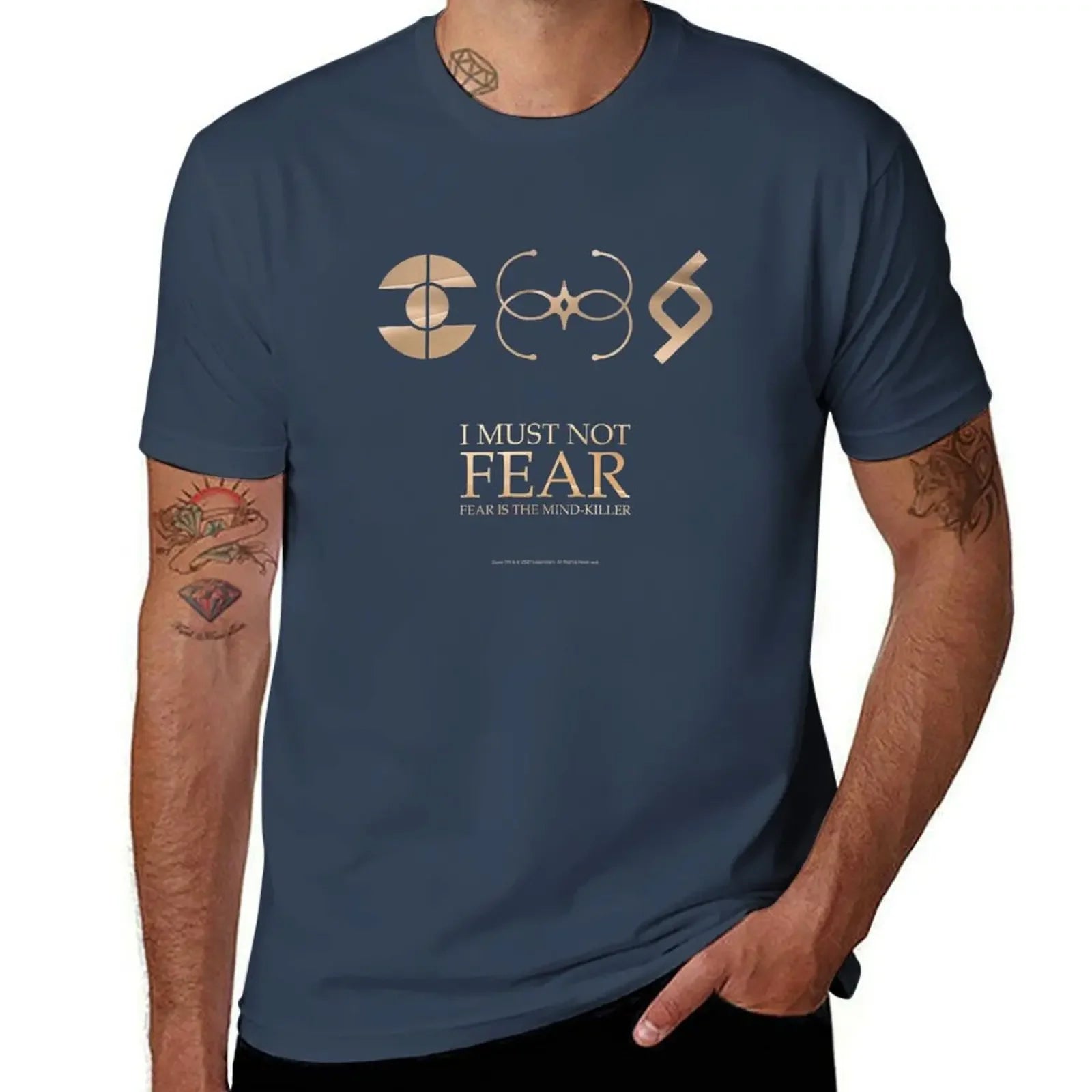 Navy Blue Mentat, Bene Gesserit and Fremen Crests T-Shirt