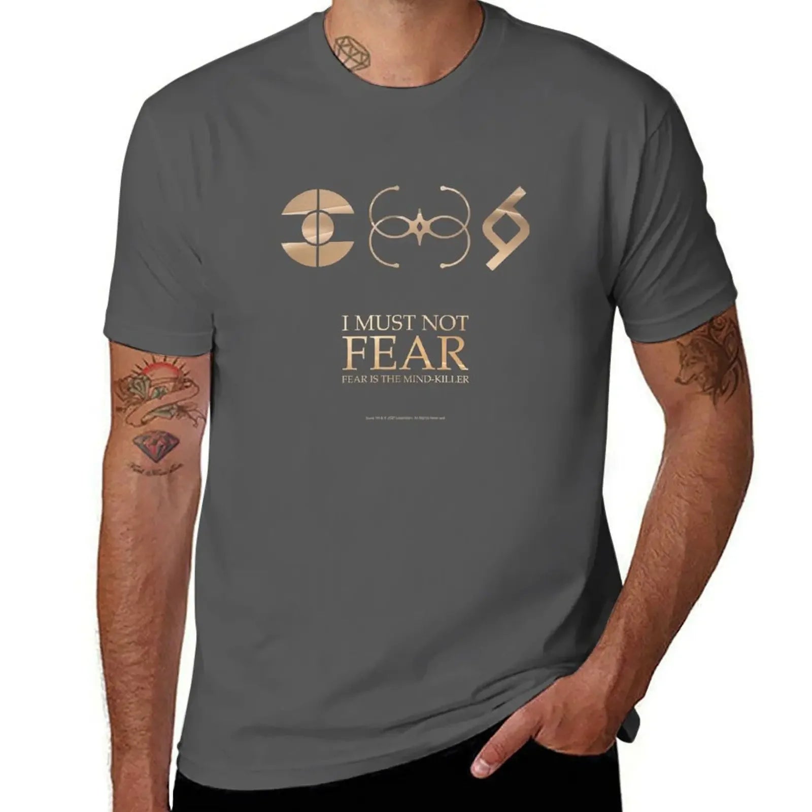 Dark Grey Mentat, Bene Gesserit and Fremen Crests T-Shirt