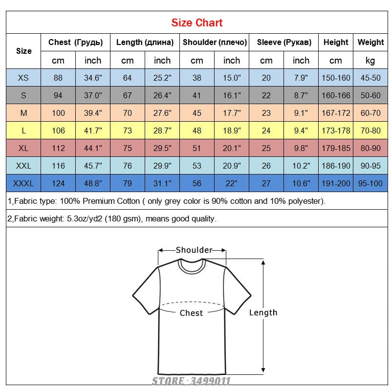 Schrödinger's Cat T-Shirt Size Chart