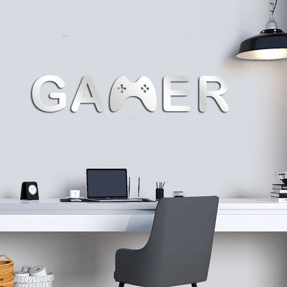 Silver Acrylic Mirror Gamer Wall Decal Above a Desk